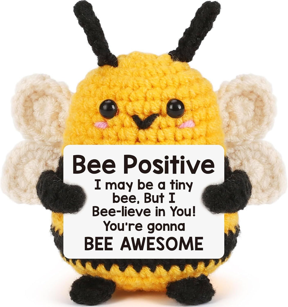 Positive Crochet Bee Christmas Birthday Gift for Women Men, Teacher Christmas Appreciation Boss Nurse Gifts, Funny Office Decor Halloween Thanksgiving Encouragement Bees Present for Mom/Dad