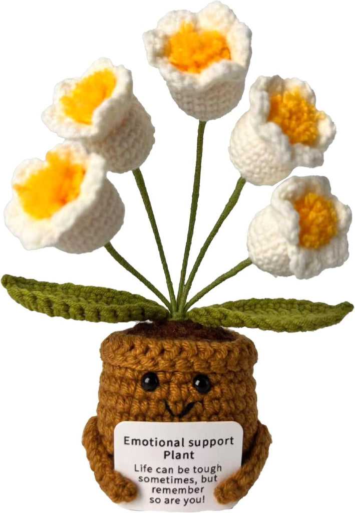 Positive Flower Handmade Knitted Wool Plant with Positive Card