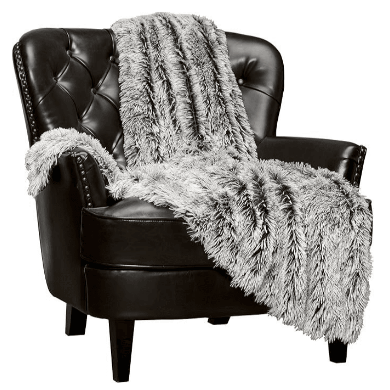 Premium Solid Faux Long Fur Throw Blanket - Soft, Fuzzy Throw Blanket - for Bed or Couch - 50" x 65' - Black