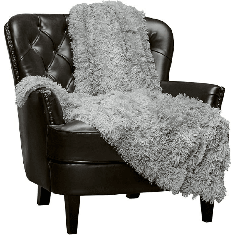 Premium Solid Faux Long Fur Throw Blanket - Soft, Fuzzy Throw Blanket - for Bed or Couch - 50" x 65' - Gray