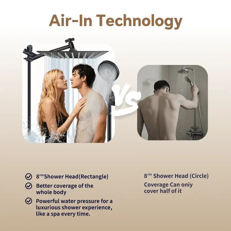 Premium Square Rain Shower System - 11-inch Adjustable Arm & High-Pressure Flow for Luxury Bathing