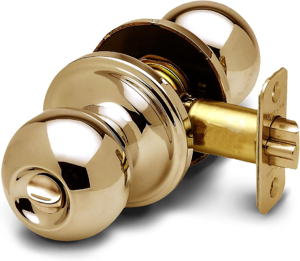 Privacy Interior Door Knob – ANSI Grade-3 Certified, Modern Heavy Duty Handle, Easy Install and Reversible for Bedroom, Bathroom & Closets – Polished Brass (1 Pack)