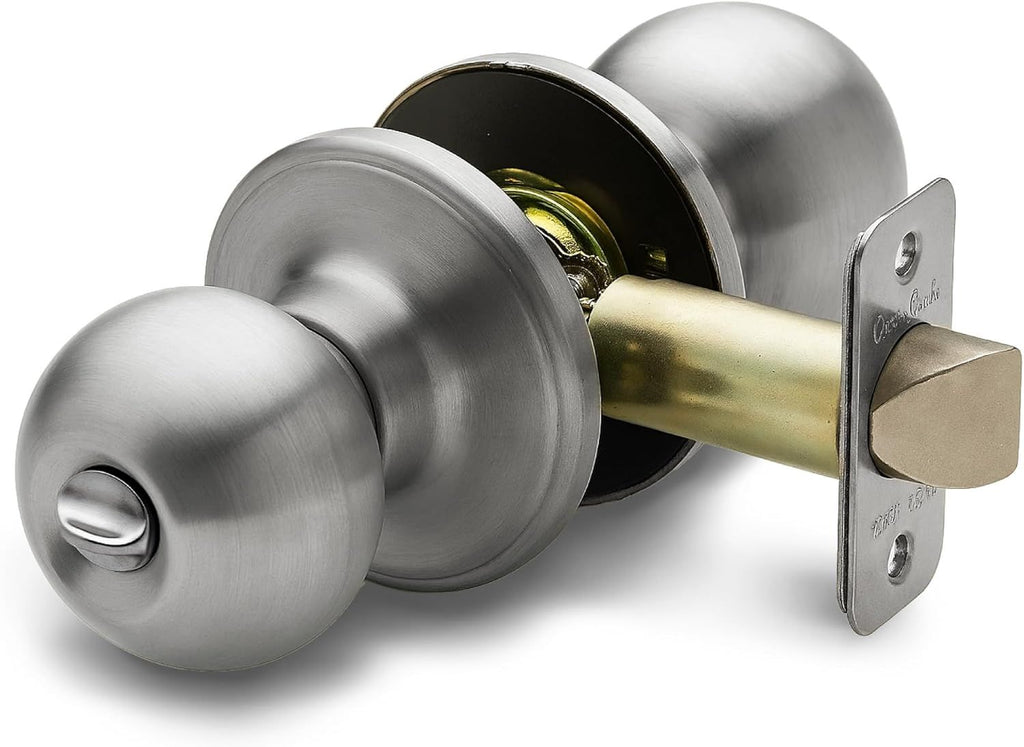 Privacy Interior Door Knob – ANSI Grade-3 Certified, Modern Heavy Duty Handle, Easy Install and Reversible for Bedroom, Bathroom & Closets – Satin Stainless (1 Pack)