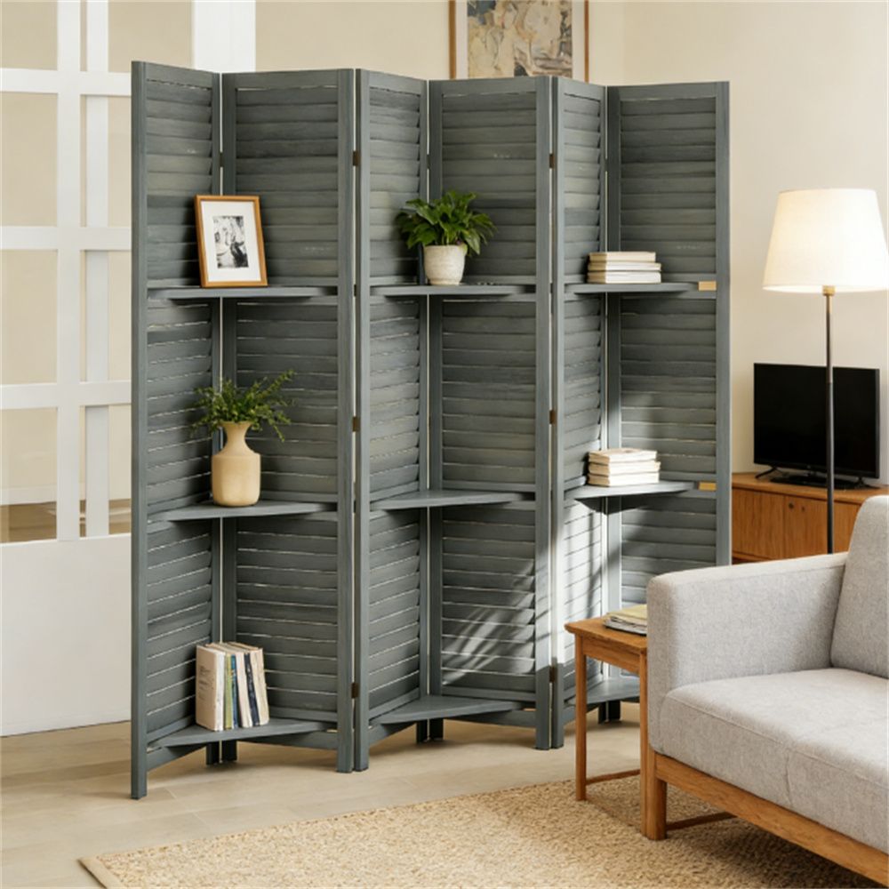 Privacy screen, bedroom divider, 6-folding screen, white