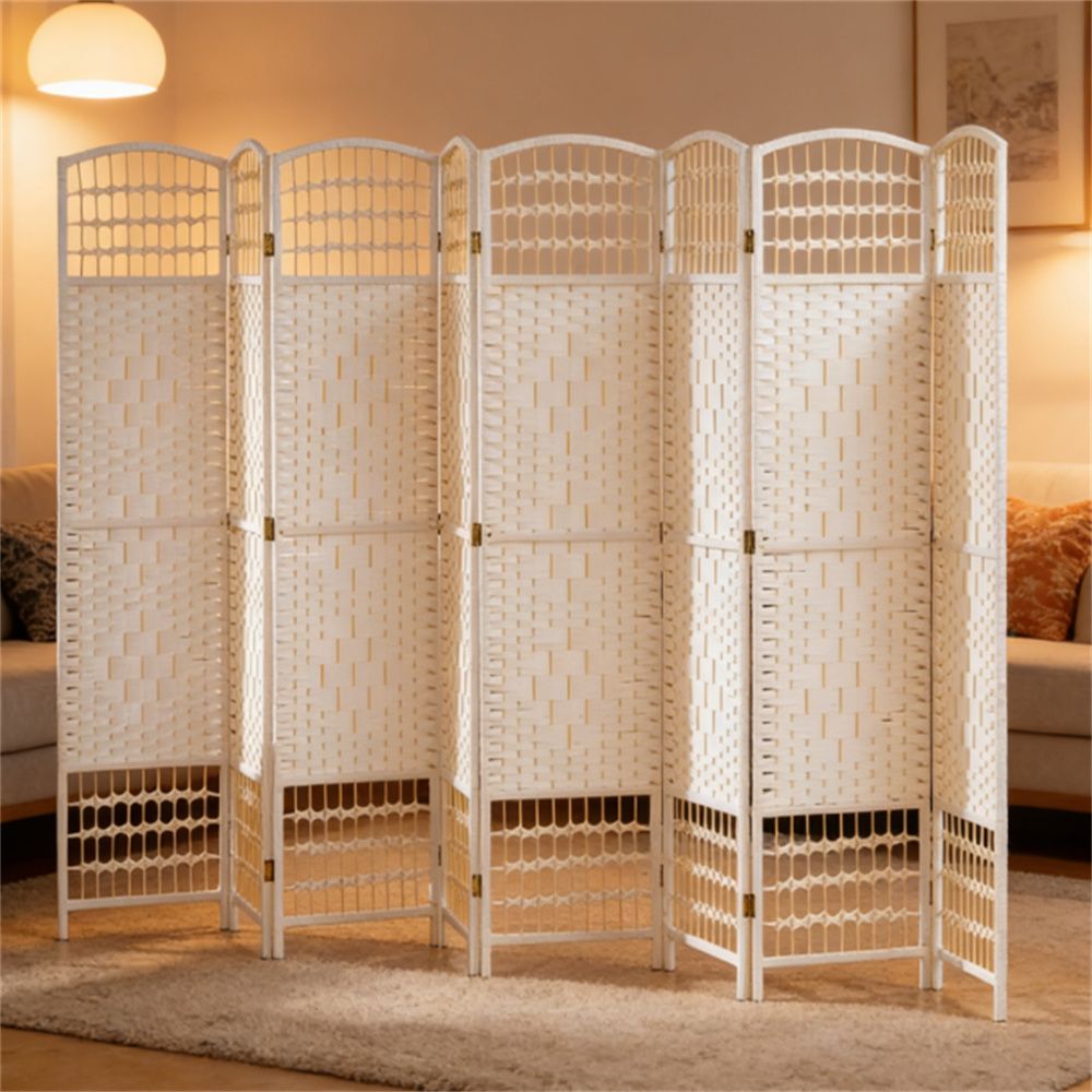 Privacy screen, bedroom divider, 8-folding screen, white