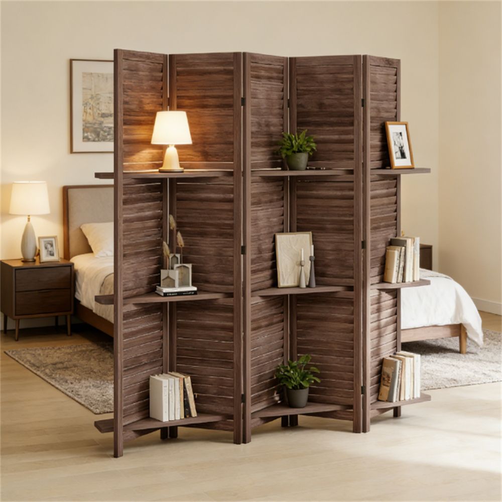 Privacy screen, bedroom divider, folding screen, walnut wood