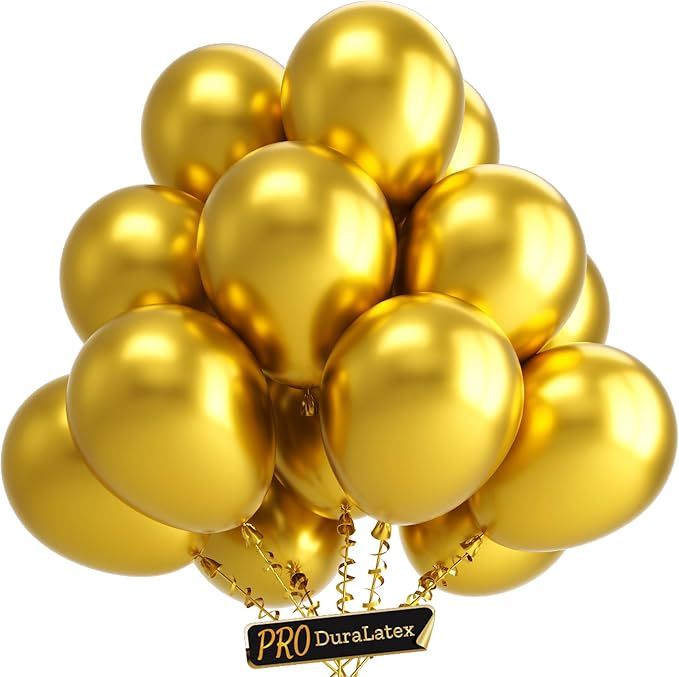 Pro Metallic Gold Balloons - 100 Pack 12 inch Extra-Thick Gold Balloons for Long-Lasting Professional Party Decorations, Large New Year Birthday Wedding Anniversary graduation
