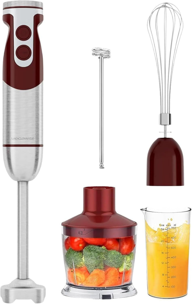 Pro Titanium Reinforced 5 in1 Immersion Hand Blender, Powerful with 80% Sharper Blades, 12 Speed Corded Blender, Including 500ml Chopper, 600ml Beaker, Whisk and Milk Frother