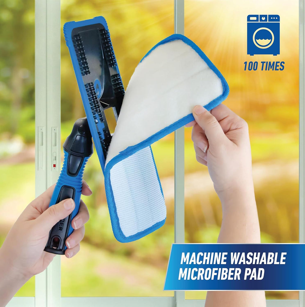 ProClean Connect and Clean Indoor Window Cleaning Kit, Washing Tool with Swivel Head for Tight Corners and Edges, Streak-Free Results on Glass and Mirrors, Reusable Microfiber Pads