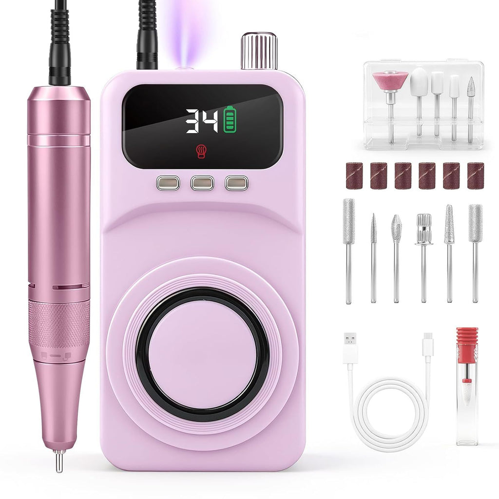 Professional 40000RPM Electric Nail Drill – Cordless Rechargeable Nail File with UV Nail Lamp & Max 10H Battery Life | Multifunctional Nail Art Tools Kit for Gel Acrylic Removal & Home Salon
