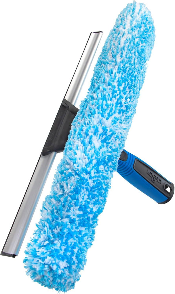Professional Connect and Clean 2-in-1 Squeegee and Scrubber, 14' Window Cleaning Tool, Essential Glass Cleaner for Commercial and Residential Use, Reusable Microfiber Sleeve, Streak-Free Results