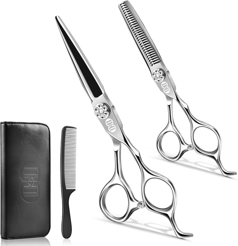 Professional Hair Cutting Scissors Shears Kit, 440C 6.7 Inch Barber Haircut Scissors Set (Hair Beard Trimming Haircutting Thinning Shears) for Hairdressing Stylist Hairdresser Salon Home