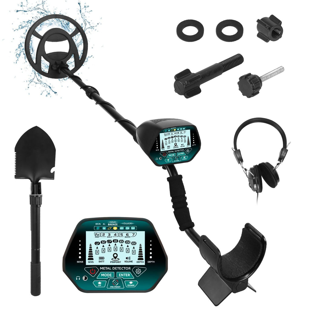 Professional Metal Detector Set Gold Finder for Adults Beginners with 10.04In Waterproof Coil LCD Display All Metal DISC PP Mode Foldable Shovel Headphone