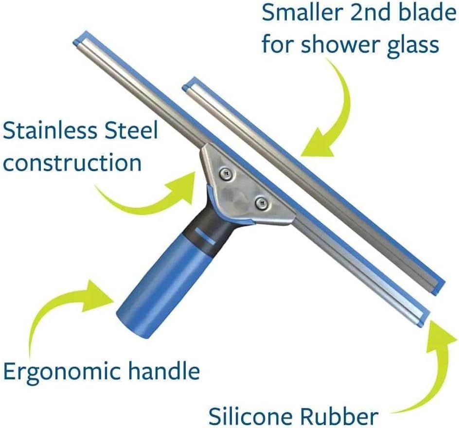 Professional Squeegee - Premium Quality Silicone Rubber Blades with Ergonomic Handle for Streak-Free Cleaning - Perfect for Windows, Shower Doors, and Railings