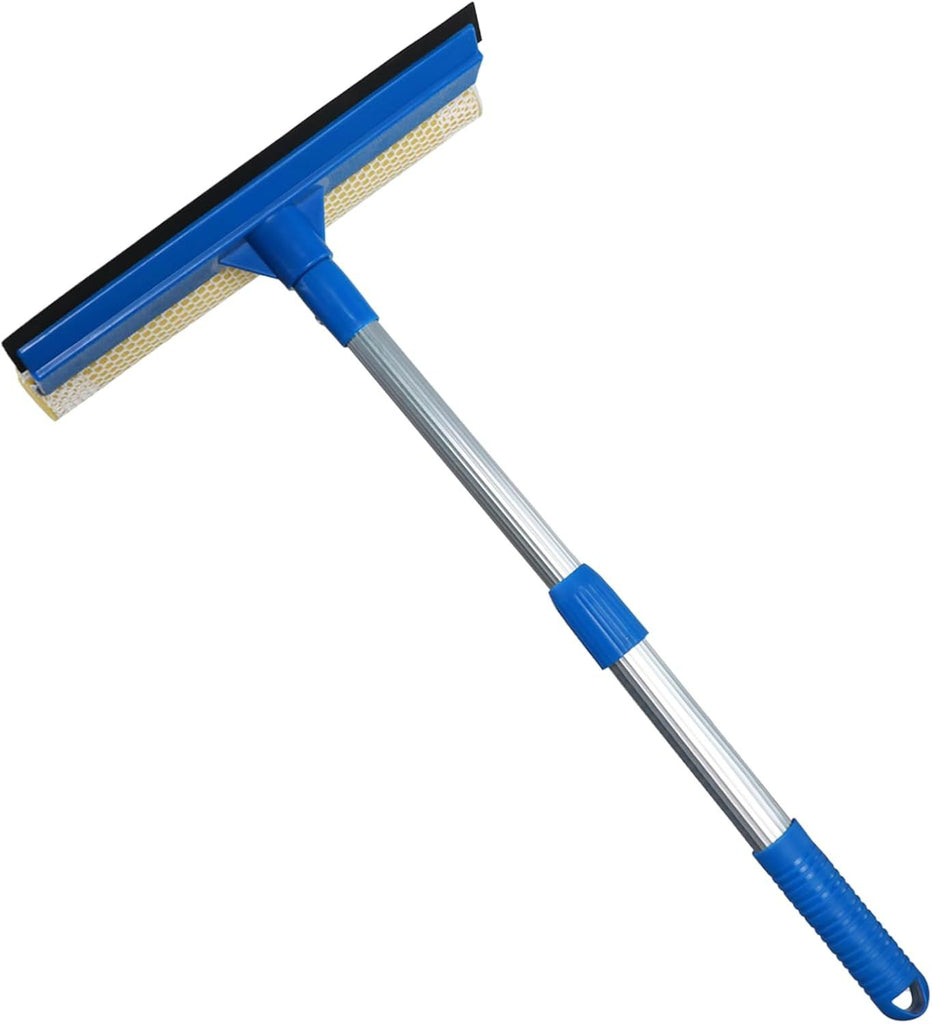 Professional Window Squeegee,2 in 1 Squeegee Window Cleaner with Long Stainless Steel Handle,Sponge Car Window Squeegee for Gas Station, Glass,Shower,Outdoor High Window Cleaning