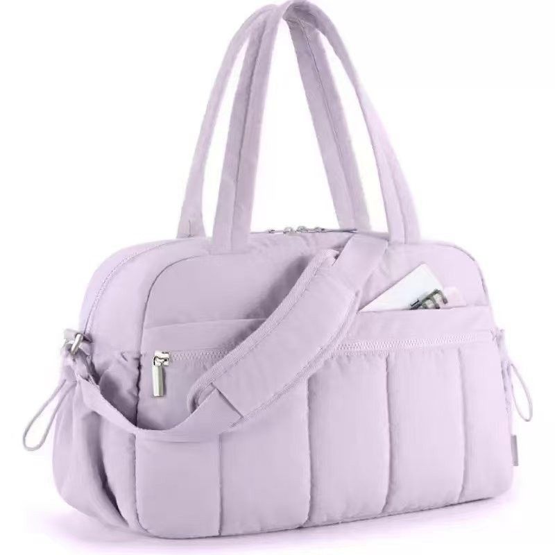 Puffer Duffle Bag for Women, Lightweight Quilted Travel Gym Bag with Detachable Crossbody Strap, Multi Pocket Waterproof Weekender Overnight Handbag
