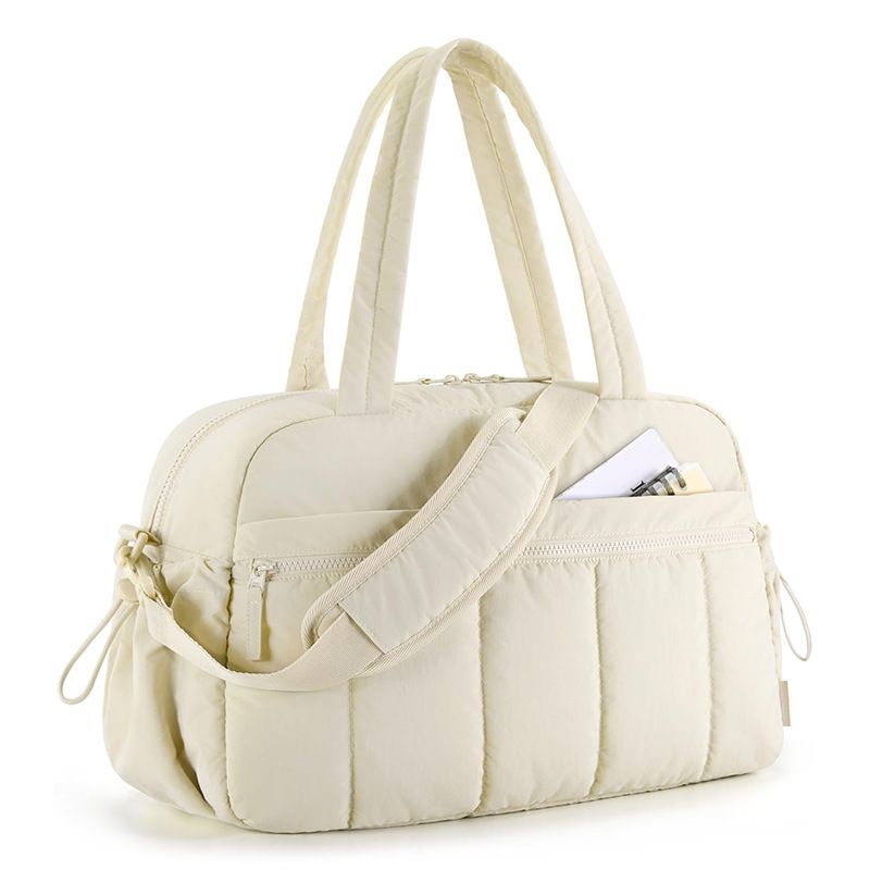 Puffer Duffle Bag for Women, Lightweight Quilted Travel Gym Bag with Detachable Crossbody Strap, Multi Pocket Waterproof Weekender Overnight Handbag