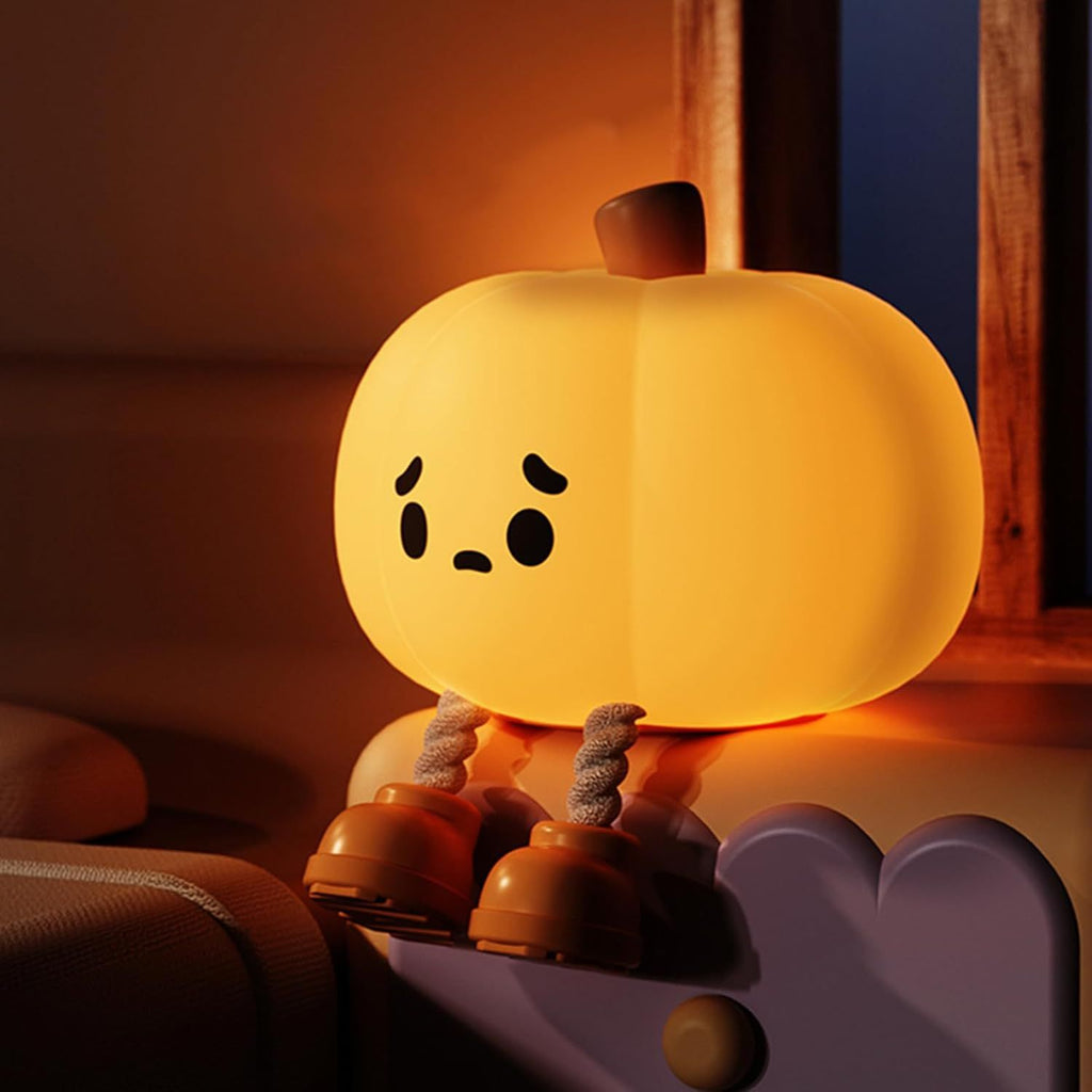 Pumpkin Night Light, Squishy LED Nursery Lamp with Timer, Rechargeable Silicone Nightlight for Kids, Dimmable Bedside Lantern for Baby Room & Easter Decor