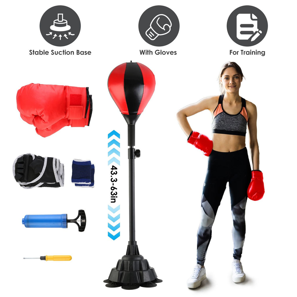 Punching Bag with Stand Free Standing Boxing Ball for Adults 43.3-63in Height Adjustable Boxing Bag with Gloves Wrist Sleeves Stable Suction Base for Fitness Speed Training GPCT5420