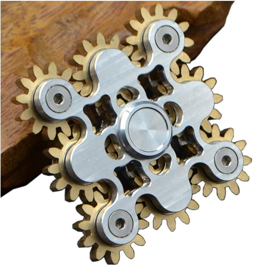 Pure Brass Fidget Spinner Gears Linkage Fidget Gyro Toy Metal DIY Hand Spinner Spins Long Time EDC Focus Meditation Break Bad Habits ADHD with Multiple Premium Bearings
