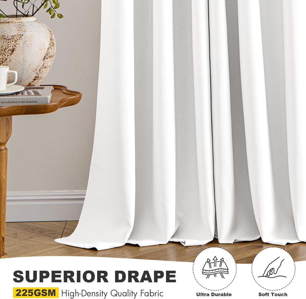 Pure White Room Darkening Curtains for Bedroom Living Room 63 Inches Long 2 Panels, Thermal Insulated Energy Saving Drapes Solid Grommet Top Noise Reducing Window Treatments 40x63 Inch