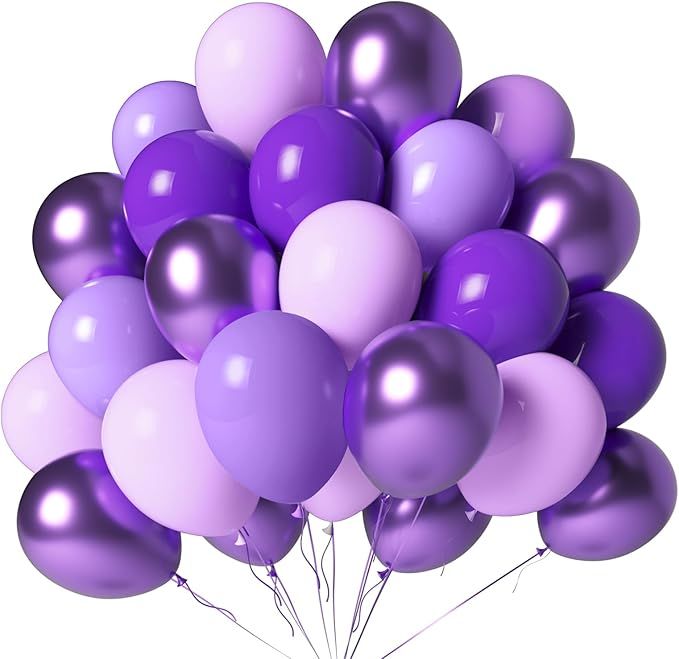 Purple Balloons 100 Pack 12 Inch Metallic Chrome Light Purple Lavender Lilac Balloon for Girl Birthday Wedding Anniversary Baby Shower Party Decoration