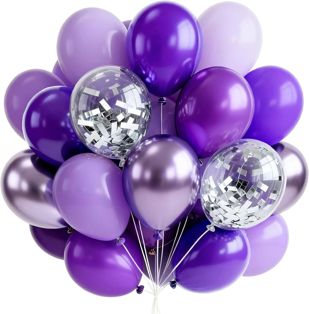 Purple Balloons 66pcs 12 Inch Light Pastel Dark Metallic Purple Lilac Lavender Confetti Balloons for Graduation Baby Shower Birthday Wedding Anniversary Butterfly Princess Party Decorations