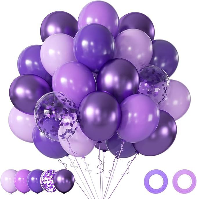 Purple Balloons Dark Purple Ballons, 50pcs 12 Inch Metallic Pastel Purple Balloon Purple Confetti Latex Balloons for Birthday Wedding Party Decorations