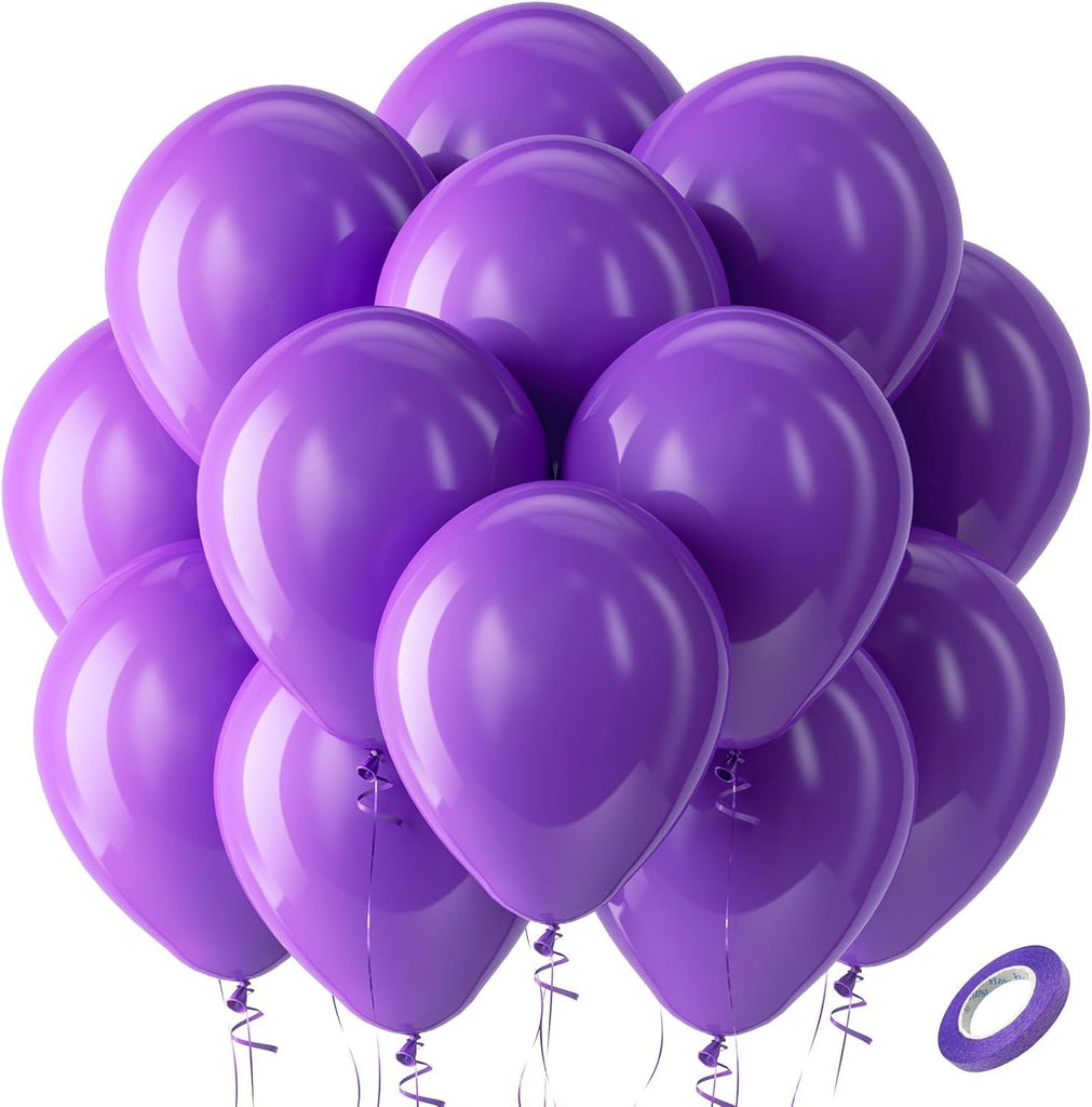 Purple Balloons Latex Party Balloons - 100 Pack 12 inch Round Helium Purple Balloons for Wedding Graduation Halloween Birthday Party Decorations