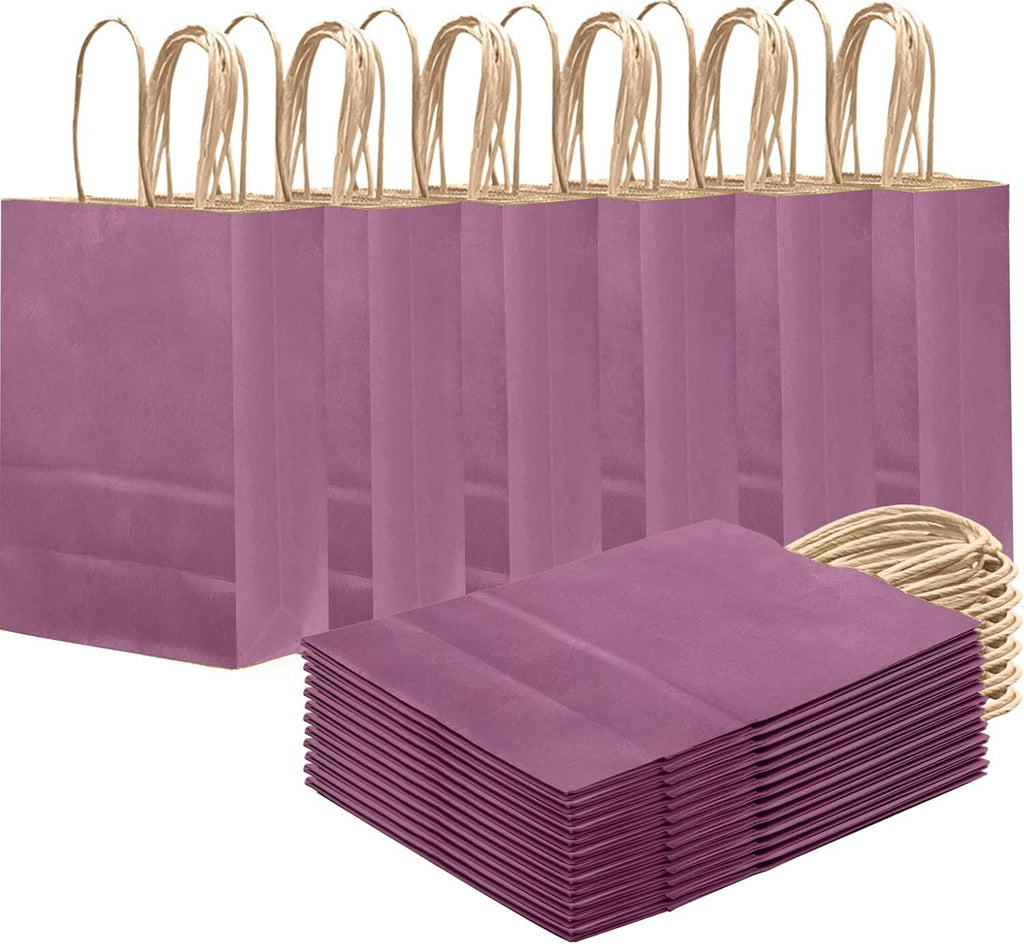 Purplish Red Gift Bag with Handles Bulk 24Pcs Paper Bags -8.3"x6"x3. 15" Party Favor Bags - Solid Color