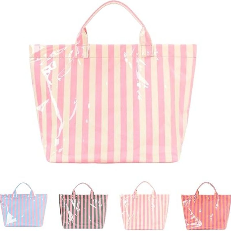 PVC Tote Bag, Striped tote bag for Women, Waterproof Waterproof Beach Tote with Handles, Large Capacity Summer Pool Bag
