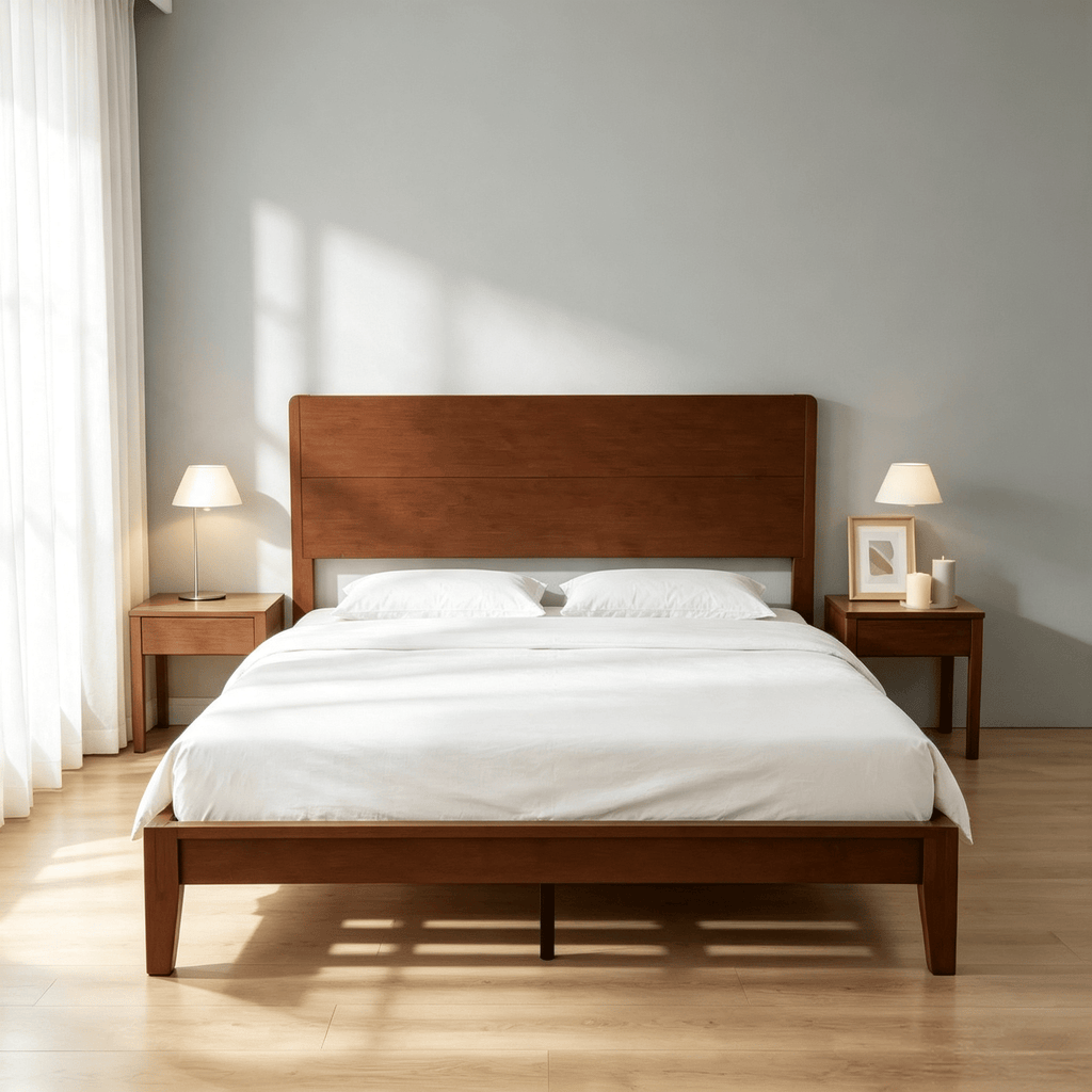 Queen Size Bamboo Platform Bed Frame with Headboard 12 Poplar Slats No Box Spring Needed Easy Assembly Brown