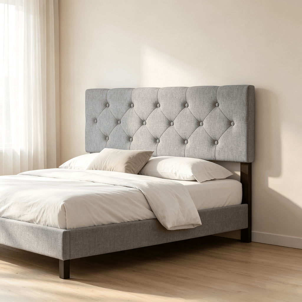 Queen/Full Size Upholstered Headboard Tufted Linen Fabric Bed Frame Mount Panel - Bedroom Furniture Accessory