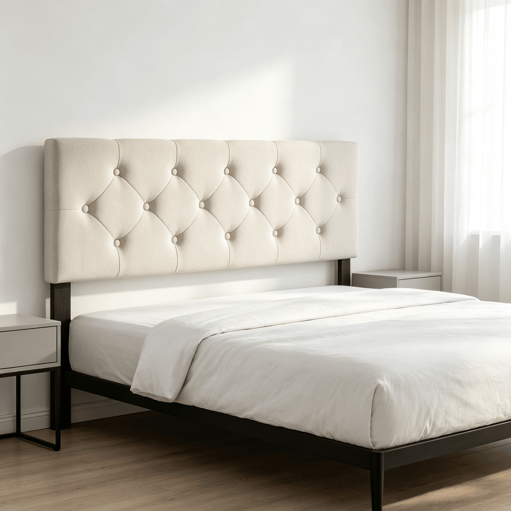 Queen/Full Size Upholstered Headboard Tufted Linen Fabric Bed Frame Mount Panel - Bedroom Furniture Accessory