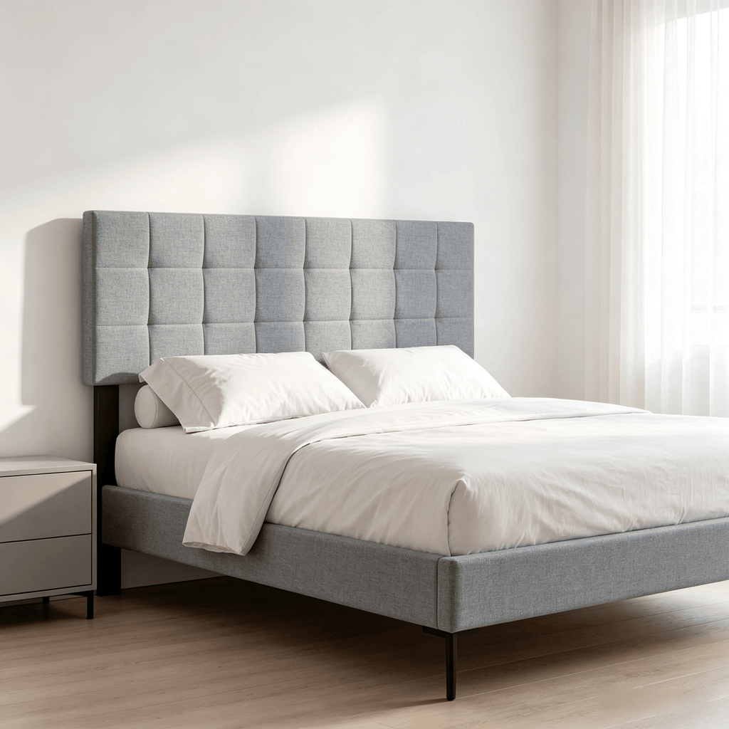 Quilted Grid Linen Upholstered Headboard Queen/Full Size Bed Frame Mount Panel - Fabric Bedding Accessory