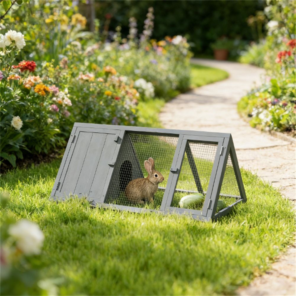 Rabbit nest, wooden guinea pig nest, small animal cage, rabbit house, gray