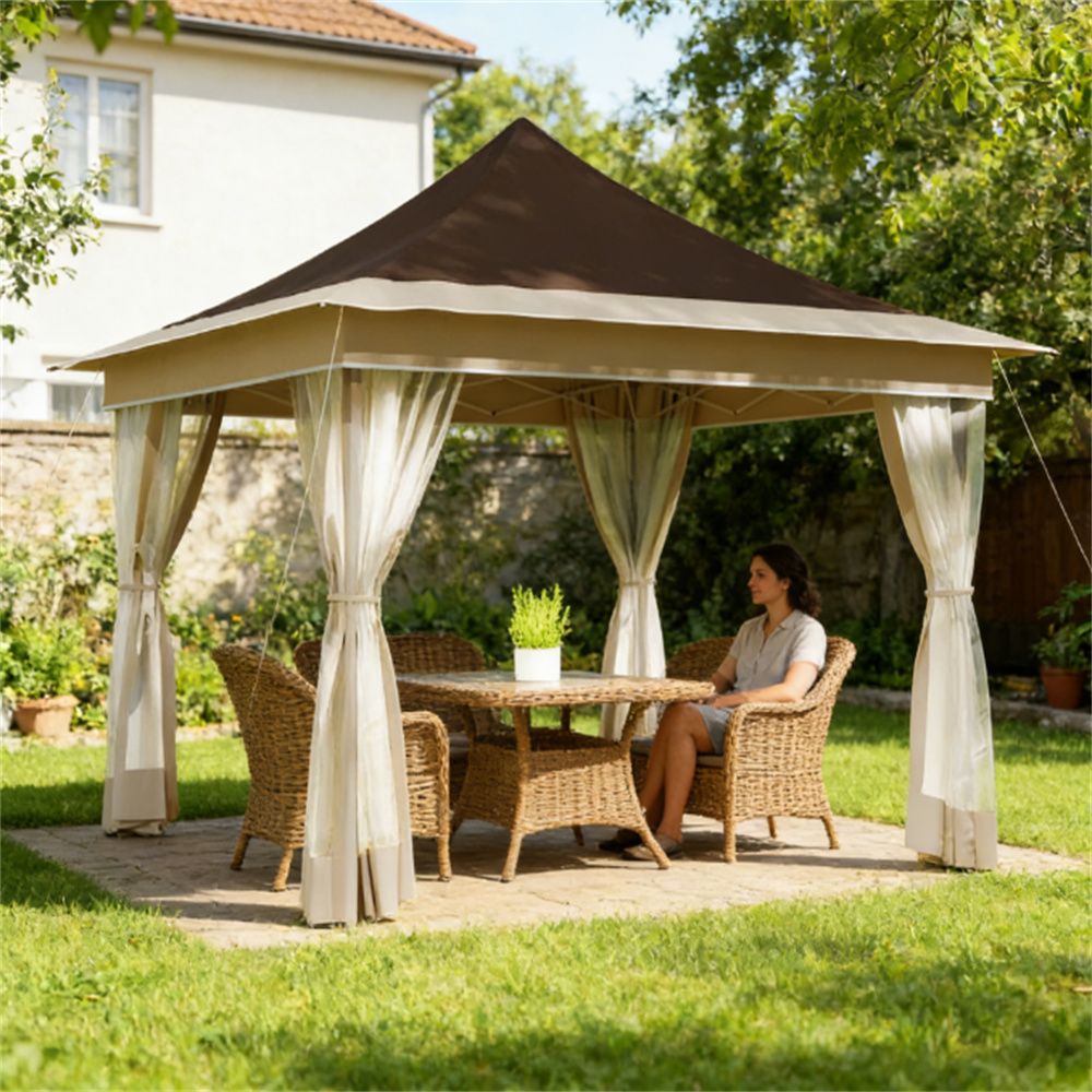 Rain shelter, tent, pergola, suitable for gardens, terraces, brown