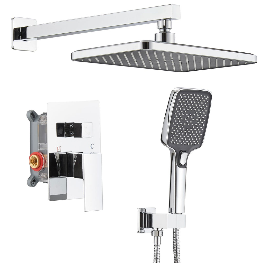 Rainfall 2-Handle 2-Spray 12 in. Square High Pressure Shower Faucet in Matte Black (Valve Included)
