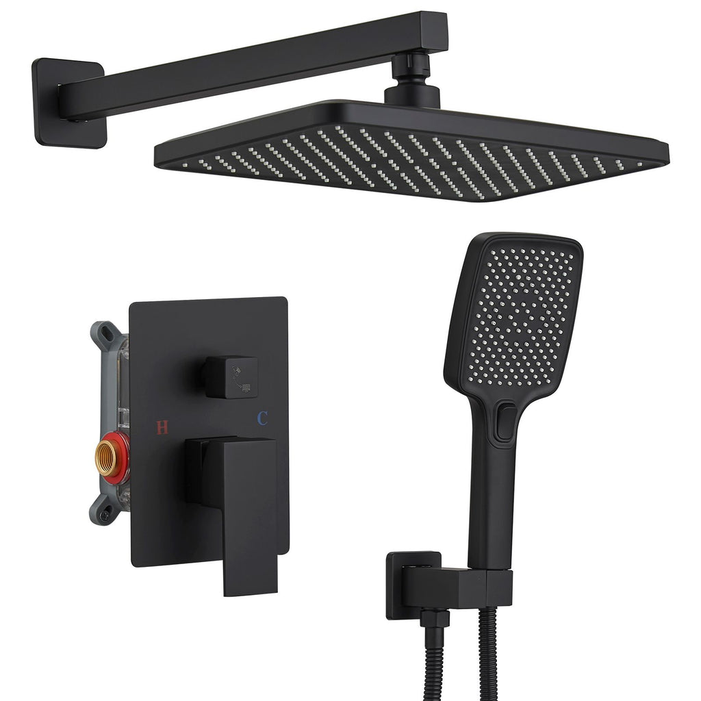 Rainfall 2-Handle 2-Spray 12 in. Square High Pressure Shower Faucet in Matte Black (Valve Included)