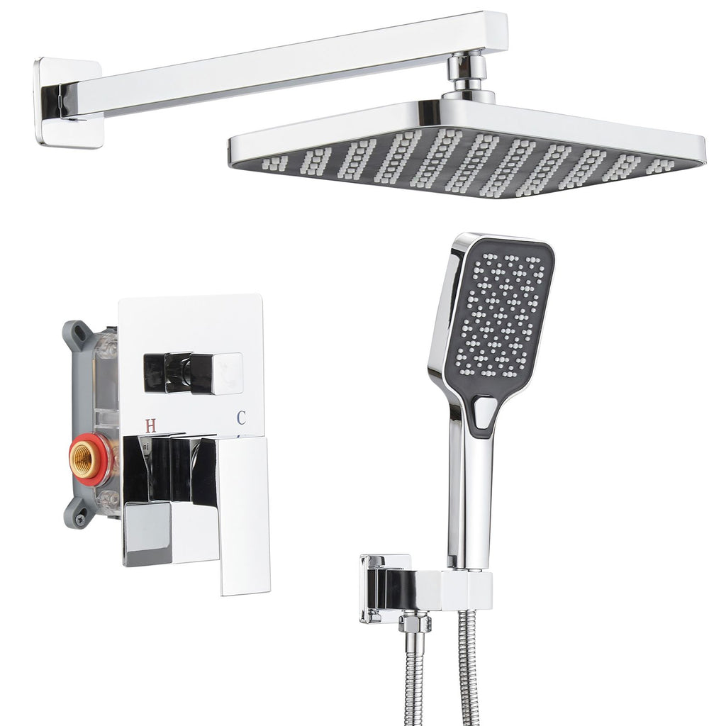 Rainfall 2-Handle 2-Spray 12 in. Square High Pressure Shower Faucet in Matte Black (Valve Included)