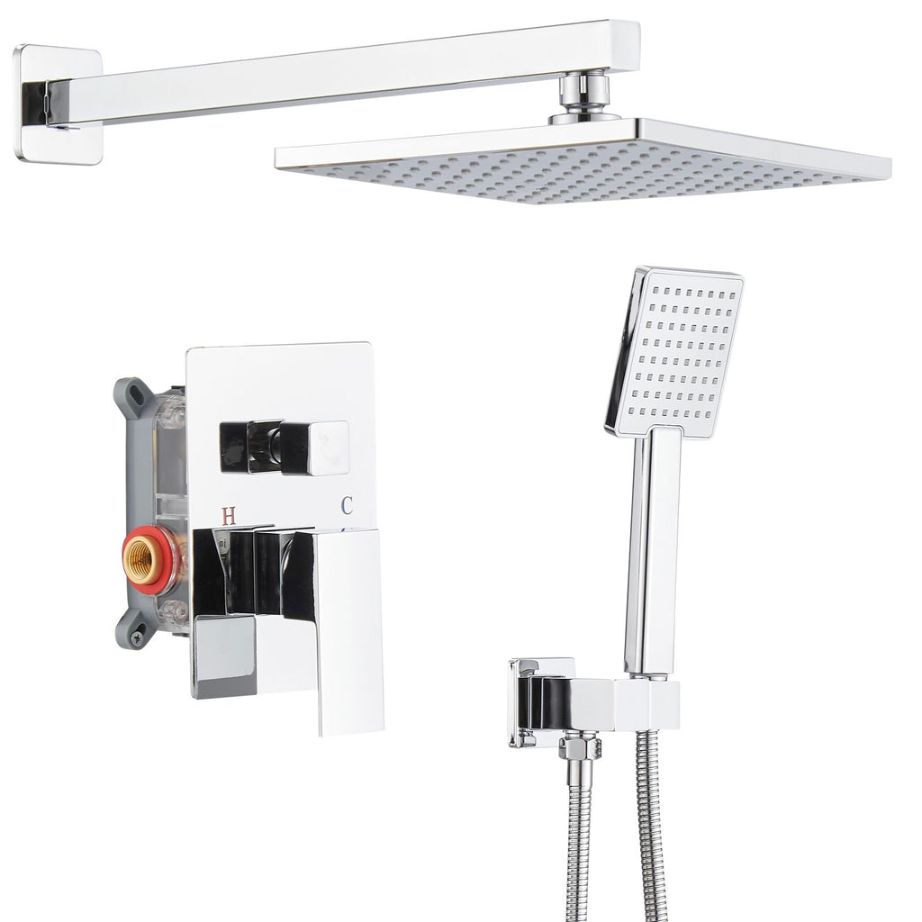 Rainfall 2-Handle 2-Spray 9 in. Square High Pressure Shower Faucet in Matte Black (Valve Included)
