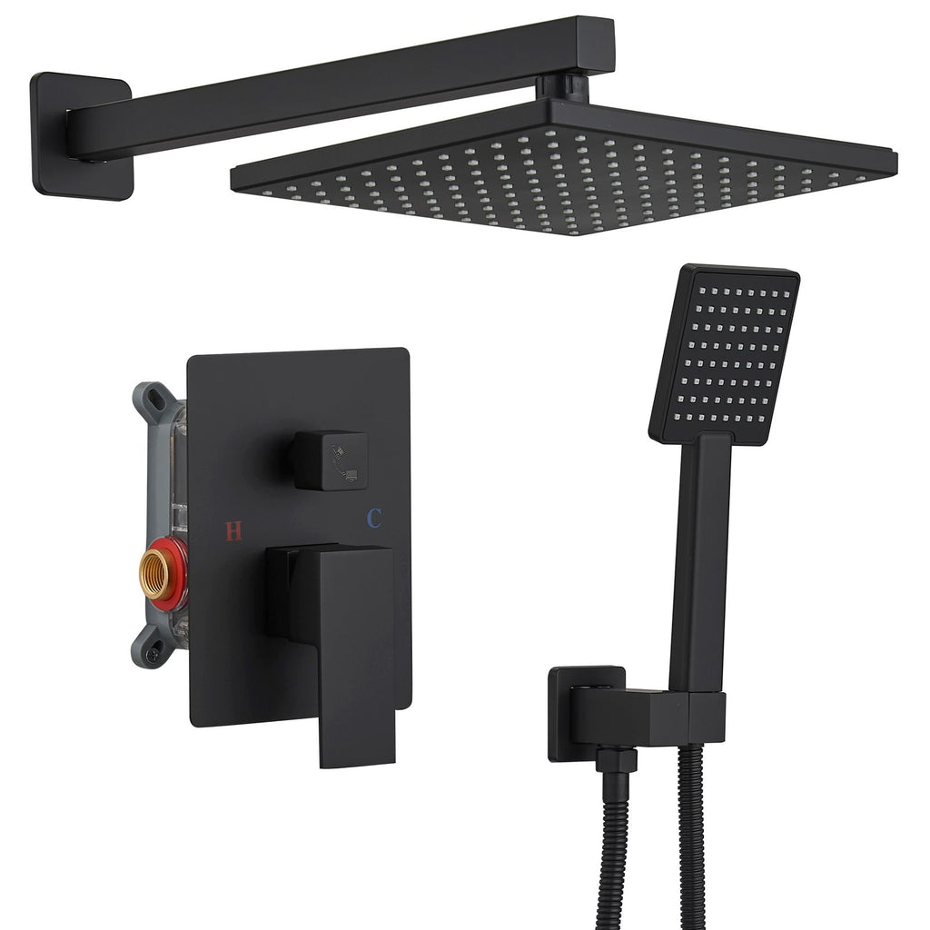 Rainfall 2-Handle 2-Spray 9 in. Square High Pressure Shower Faucet in Matte Black (Valve Included)