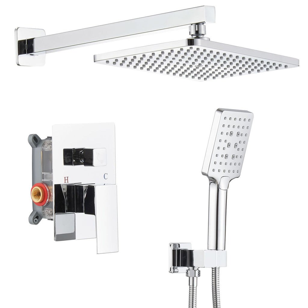 Rainfall 2-Handle 2-Spray 9 in. Square High Pressure Shower Faucet in Matte Black (Valve Included)