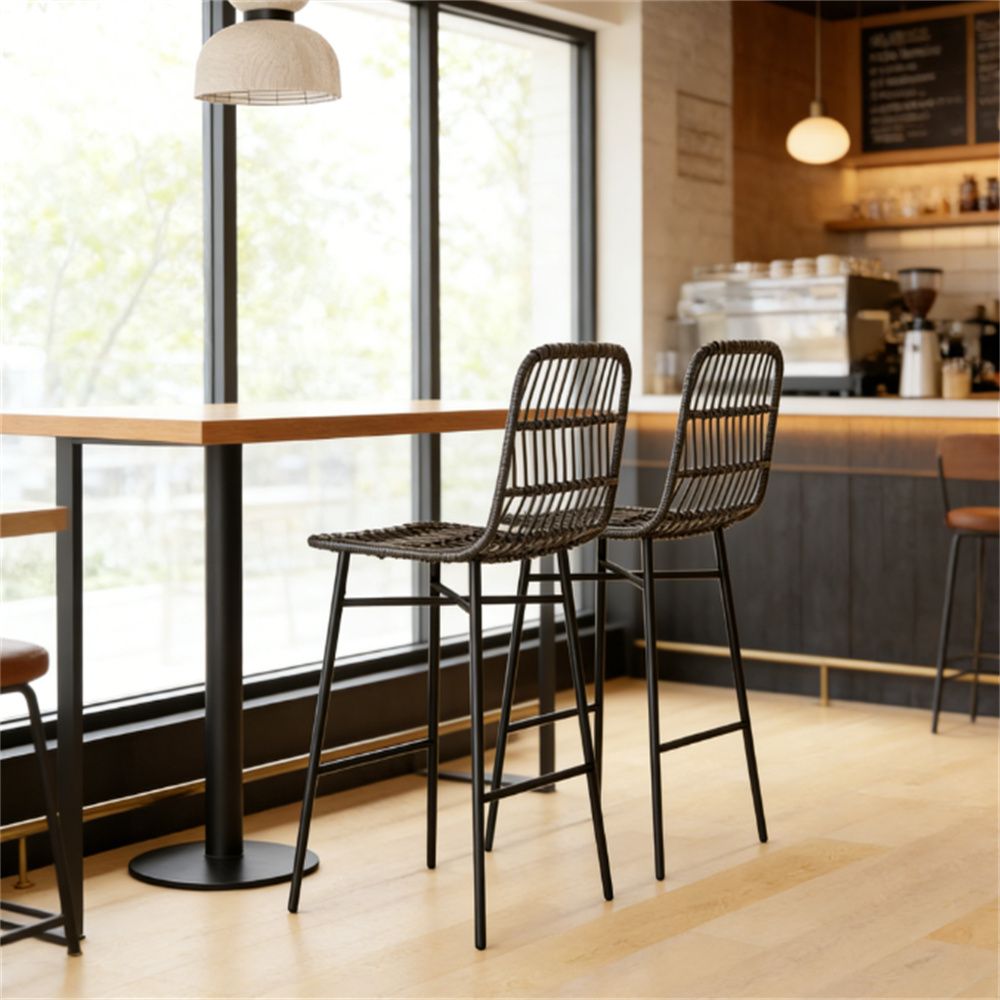 Rattan chair, bar stool, bar chair, dining chair, black(one set of two bars)
