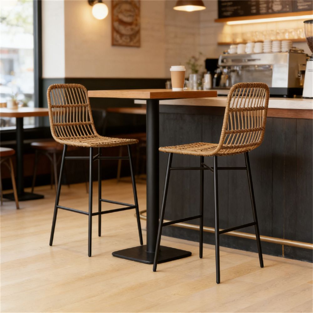 Rattan chair, bar stool, bar chair, dining chair, brown (one set of two bars)