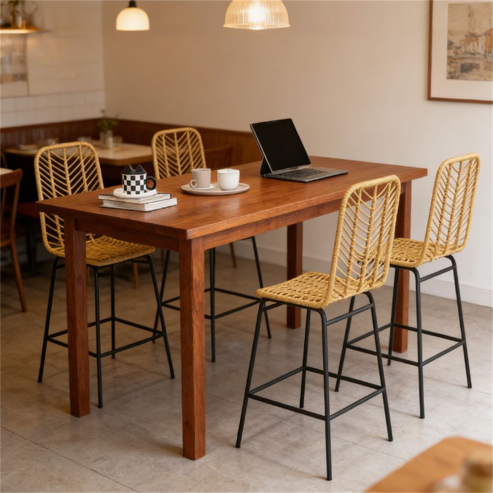 Rattan chair, bar stool, bar chair, dining chair, yellow(one set of four bars)