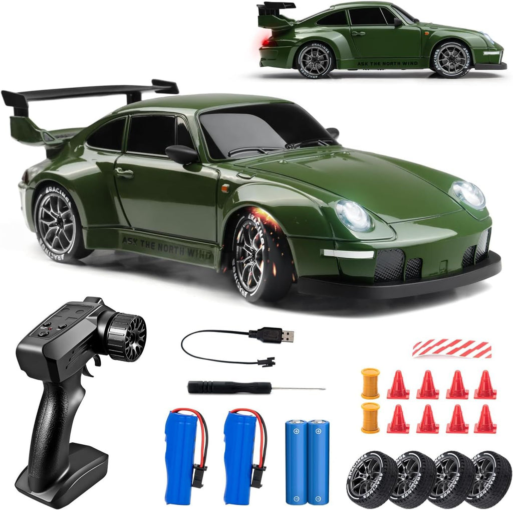 RC Drift Car 1:24 Scale Remote Control Vehicle with LED Lights 2.4GHz 20KM/H 4WD High Speed RC Cars Drifting Tires  Two Batteries Racing Sports Toy Idea Gift for Adults Boys Girls and Kids