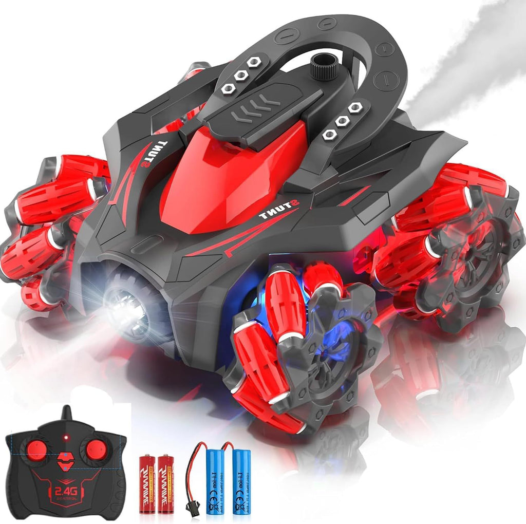 RC Stunt Car, 360° Rotating Remote Control Truck with 2 Rechargeable Batteries, 4WD All-Terrain Off-Road Vehicle