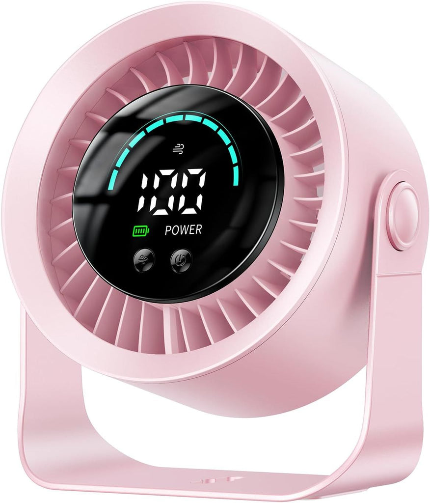 Rechargeable USB Desk Fan for Bedroom, 100 Speeds, 360° Rotation, Wall Mounted Design Small Portable Table Fan with LED Display, Quiet Personal Desktop Cooling Fans for Home Office
