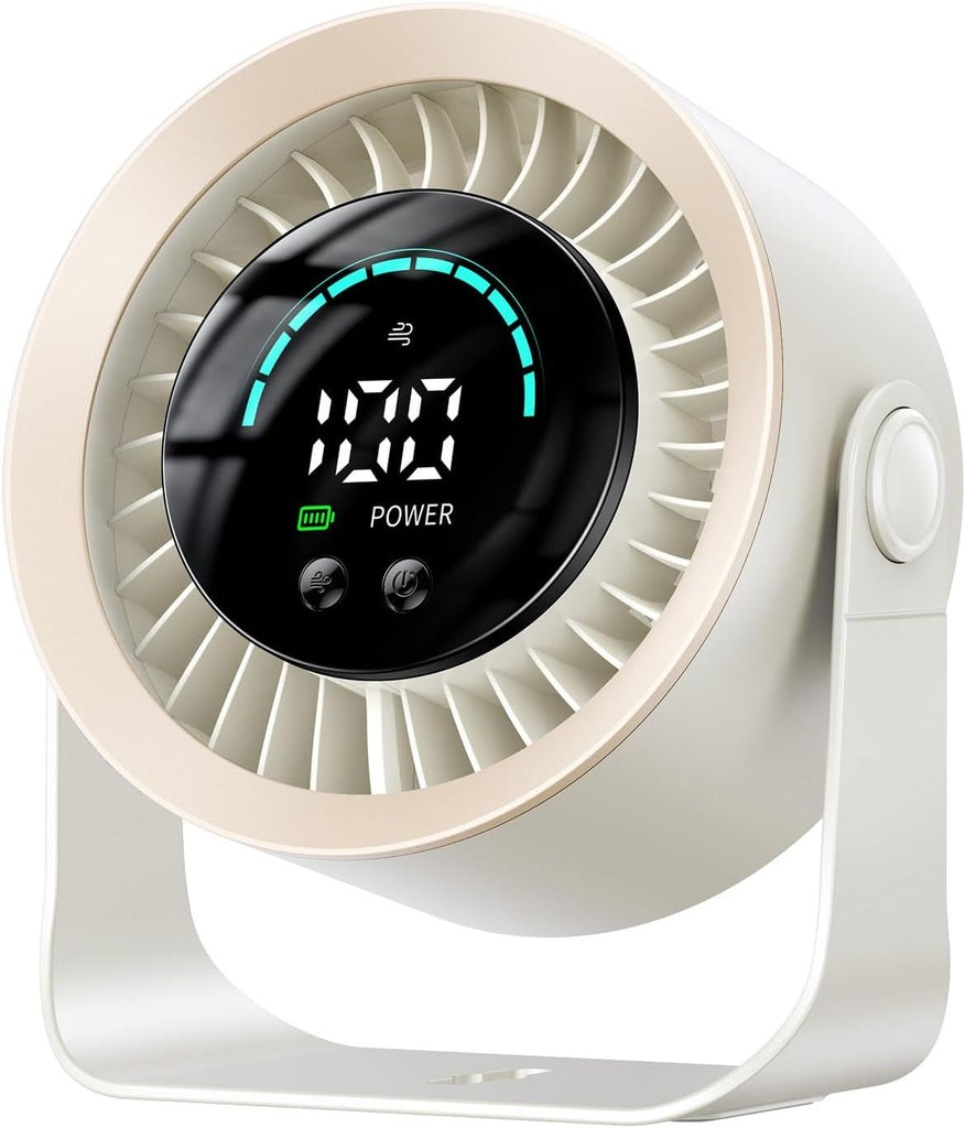 Rechargeable USB Desk Fan for Bedroom, 100 Speeds, 360° Rotation, Wall Mounted Design Small Portable Table Fan with LED Display, Quiet Personal Desktop Cooling Fans for Home Office